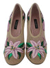Pink Nude Floral Silk Heels Pumps Shoes