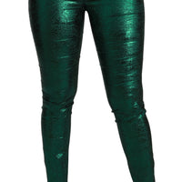 Green Jacquard High Waist Legging Stretch  Pants