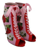 Pink Floral Jersey Stretch Open Toe Boots Shoes