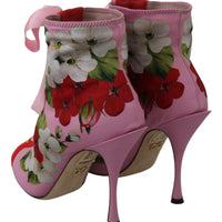 Pink Floral Jersey Stretch Open Toe Boots Shoes