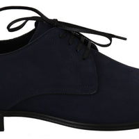 Blue Suede Leather Dress Derby Formal Shoes