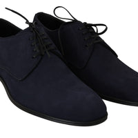Blue Suede Leather Dress Derby Formal Shoes