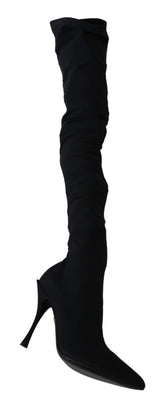 Black Jersey Stretch Knee High Boots Shoes