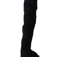 Black Jersey Stretch Knee High Boots Shoes