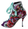 Purple Floral Jersey Stretch Open Boots Shoes