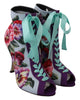 Purple Floral Jersey Stretch Open Boots Shoes