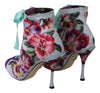 Purple Floral Jersey Stretch Open Boots Shoes