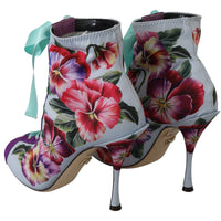 Purple Floral Jersey Stretch Open Boots Shoes