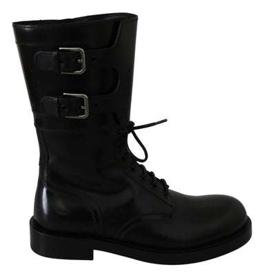 Black Buckle Women Booties Leather Boots