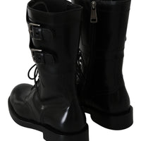 Black Buckle Women Booties Leather Boots