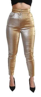 Gold Glittered Skinny High Waist Pants