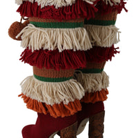 Multicolor Knitted Knee High Boots Shoes