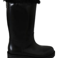 Black Leather Shearling Booties