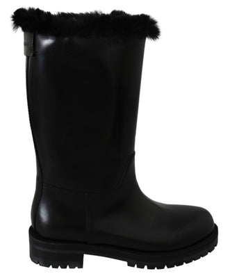 Black Leather Shearling Booties
