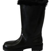 Black Leather Shearling Booties