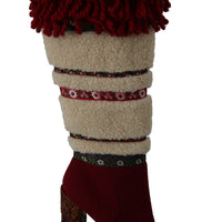 Red Wool Shearling Wooden Booties Boots Shoes