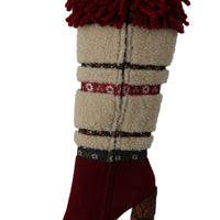 Red Wool Shearling Wooden Booties Boots Shoes