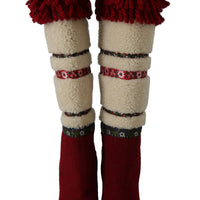 Red Wool Shearling Wooden Booties Boots Shoes