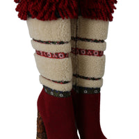 Red Wool Shearling Wooden Booties Boots Shoes