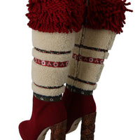 Red Wool Shearling Wooden Booties Boots Shoes