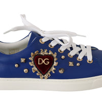 Blue Leather Gold Red Heart  Shoes Sneakers