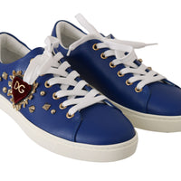 Blue Leather Gold Red Heart  Shoes Sneakers