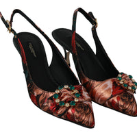 Slingbacks Multicolor Crystal Heels Shoes