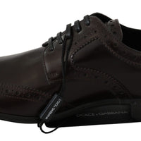 Brown Leather Broques Oxford Wingtip Shoes