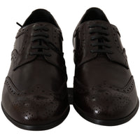 Brown Leather Broques Oxford Wingtip Shoes