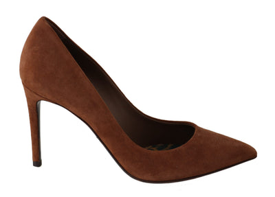 Brown Suede Leather Stiletto Shoes Heels