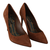 Brown Suede Leather Stiletto Shoes Heels