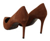 Brown Suede Leather Stiletto Shoes Heels