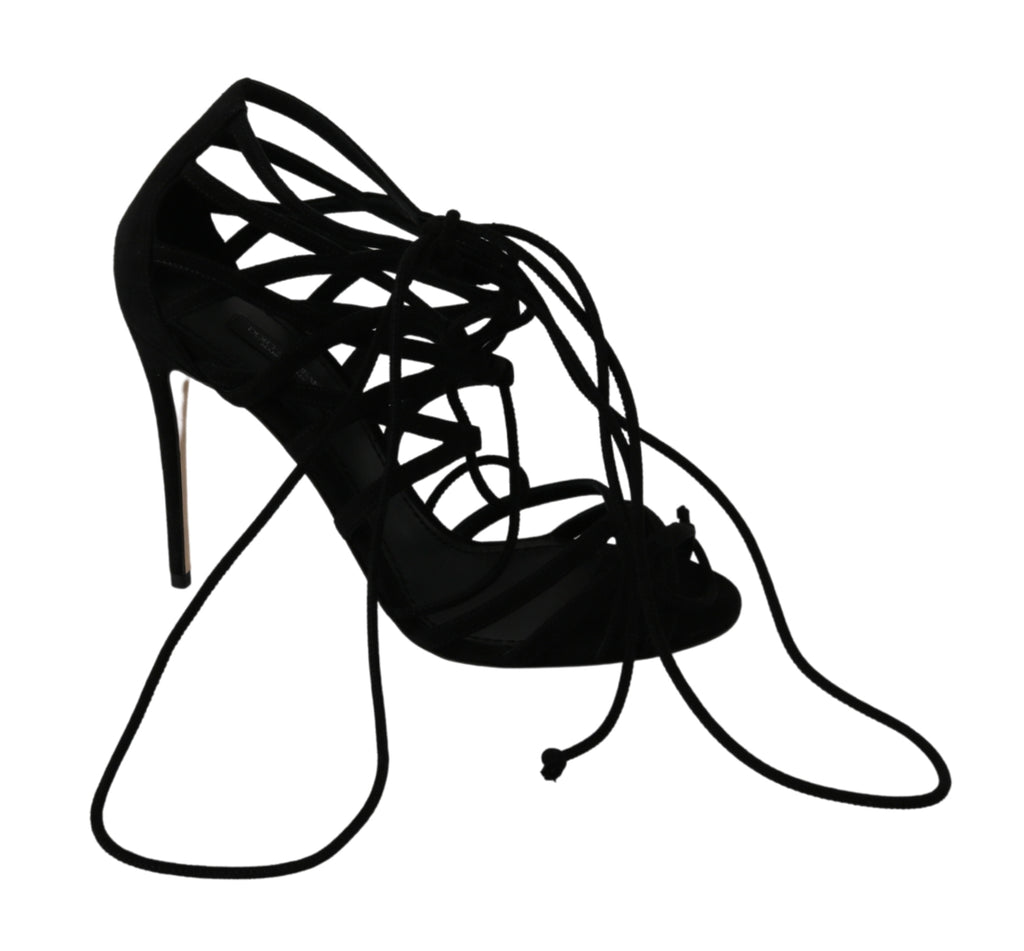 Black Suede Strap Stilettos Shoes Sandals