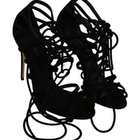 Black Suede Strap Stilettos Shoes Sandals