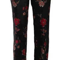 Floral Print Black Boot Cut Trouser Pants