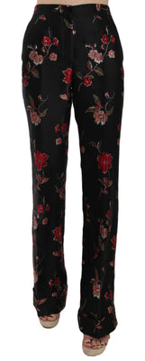 Floral Print Black Boot Cut Trouser Pants