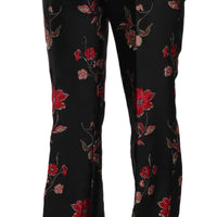 Floral Print Black Boot Cut Trouser Pants