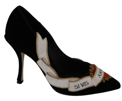 Black Velvet Amari Heart Pumps Shoes