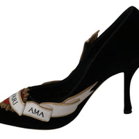 Black Velvet Amari Heart Pumps Shoes