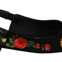 Black Floral Crystal Slingbacks Sandals Shoes