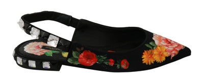 Black Floral Crystal Slingbacks Sandals Shoes