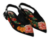 Black Floral Crystal Slingbacks Sandals Shoes