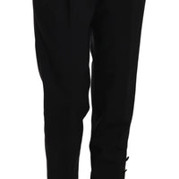 Black Button Pleated Tapered Trouser Pants