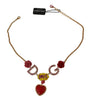 Gold Chain Crystal Heart Roses Statement Necklace