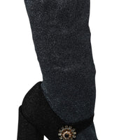 Black Crystal Mary Janes Booties Shoes