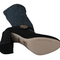 Black Crystal Mary Janes Booties Shoes