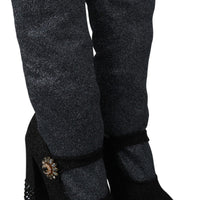 Black Crystal Mary Janes Booties Shoes