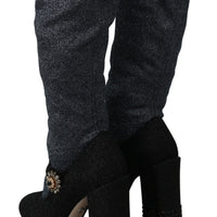 Black Crystal Mary Janes Booties Shoes