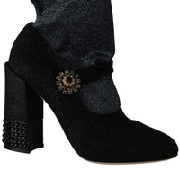 Black Crystal Mary Janes Booties Shoes