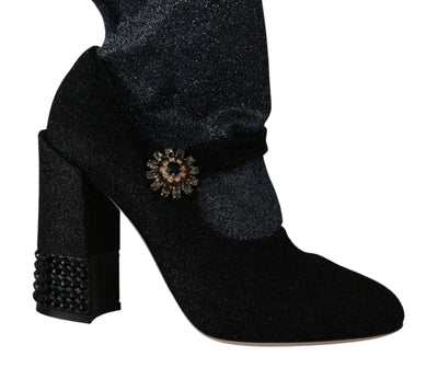 Black Crystal Mary Janes Booties Shoes